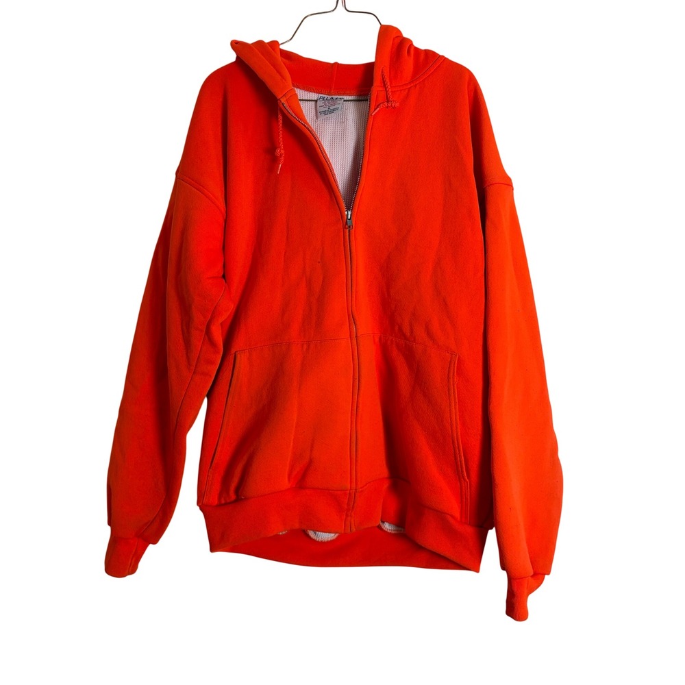 Pluma Mens XL Orange Thermal Lined Full Zip Hoodie Waffle Knit Flame Neon Hunter